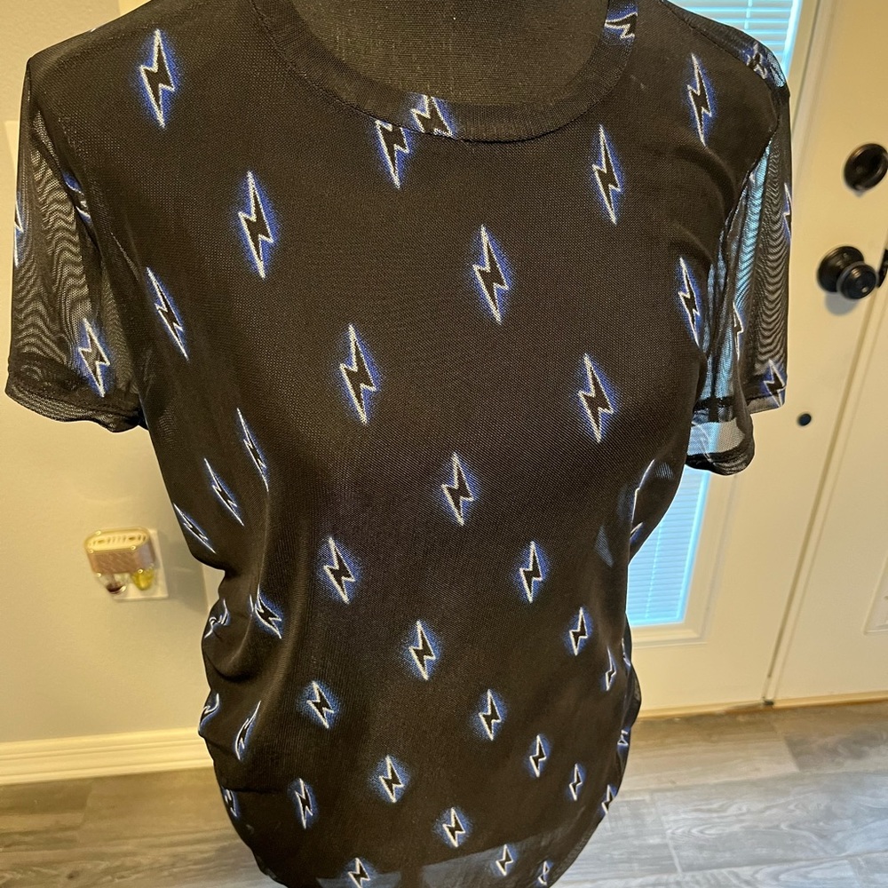 Torrid mesh black shirt with lightening bolts, size 0 (12-14). - Picture 8 of 11